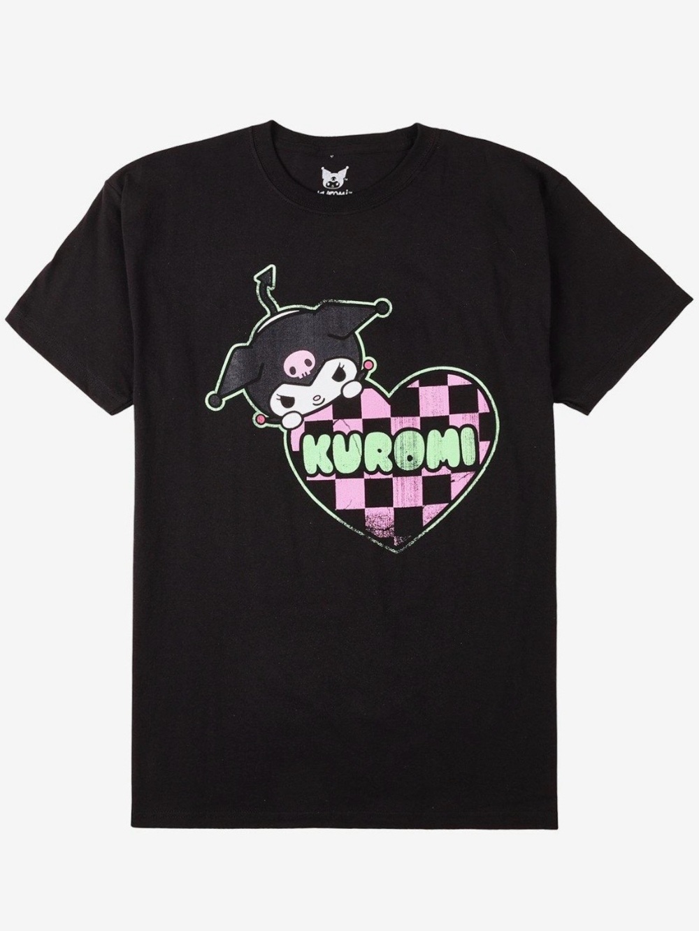 Hot Topic Black Kuromi Heart Graphic Tee with Pink and Green